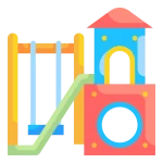 Kids play area with slides and soft flooring